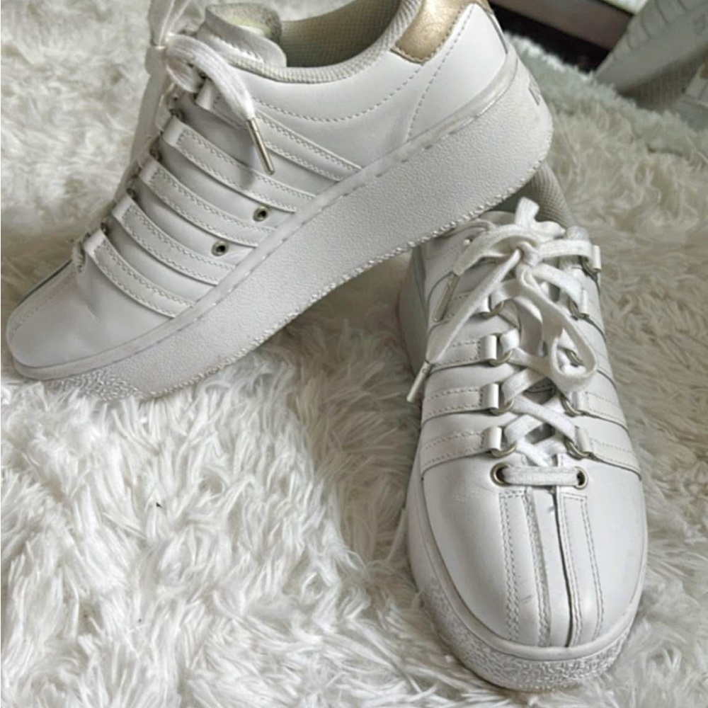 Women's White and Gold Sneakers